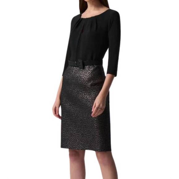 NEW JOSEPH RIBKOFF two tone metallic sheath dress in black